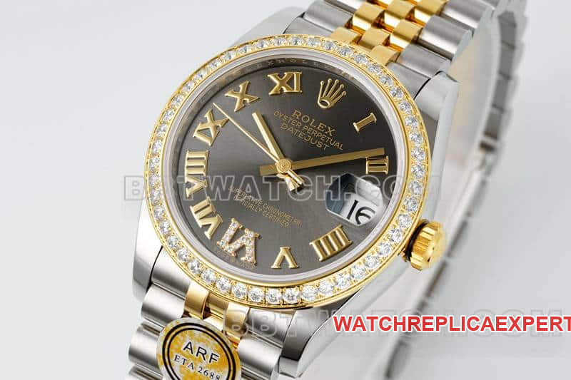 ARF FactoryRolex log top-tier 1:1high-quality dark gray plate diamond bezel31mm intergold five-lattice chain link278383front live photo