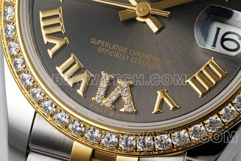 ARF FactoryRolex log top-tier 1:1high-quality dark gray plate diamond bezel31mm intergold five-lattice chain link278383front live photo