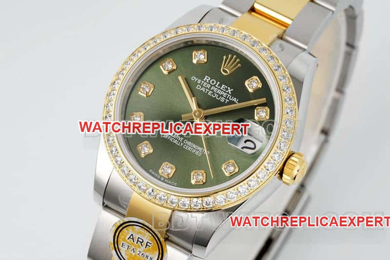 ARF FactoryRolex log top-tier 1:1super clonegreen dialdiamond bezel31mm gold three-lattice chain link278383front live photo