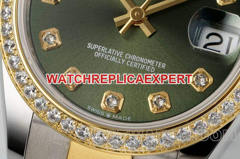 ARF FactoryRolex log top-tier 1:1super clonegreen dialdiamond bezel31mm gold three-lattice chain link278383front live photo