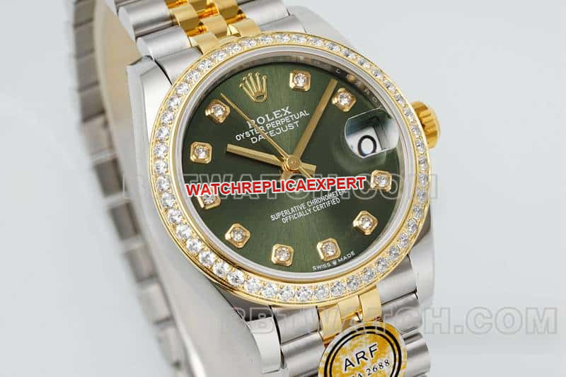 ARF FactoryRolex log top-tier replicagreen dialdiamond bezel31mm gold five-lattice chain link 278383front live photo