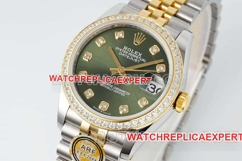 ARF FactoryRolex log top-tier replicagreen dialdiamond bezel31mm gold five-lattice chain link 278383front live photo