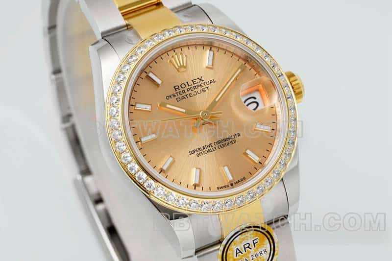 ARF FactoryRolex log gold plate diamond bezel31mm gold three grid link 278383front live photo