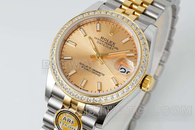 ARF FactoryRolex log 1:1top-tier gold plate diamond bezel31mm intergold five-lattice chain link278383front live photo