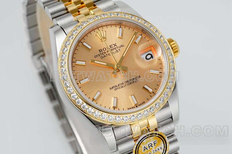 ARF FactoryRolex log 1:1top-tier gold plate diamond bezel31mm intergold five-lattice chain link278383front live photo
