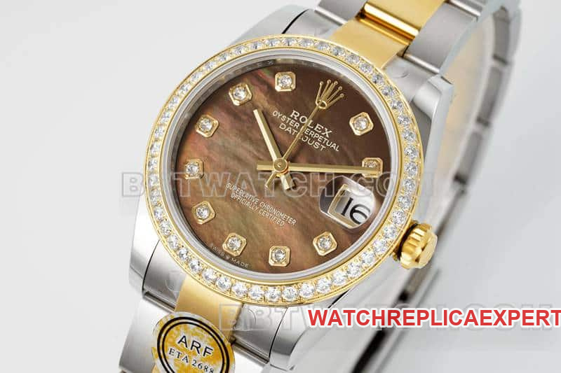ARF FactoryRolex log top-tier 1:1high-quality black mother-of-pearl disc diamond bezel31mm gold three-lattice chain link278383front live photo