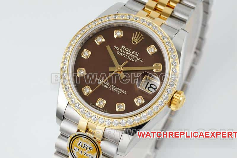 ARF FactoryRolex log top-tier 1:1super black mother-of-pearl disc diamond bezel31mm gold five-lattice chain link278383front live photo