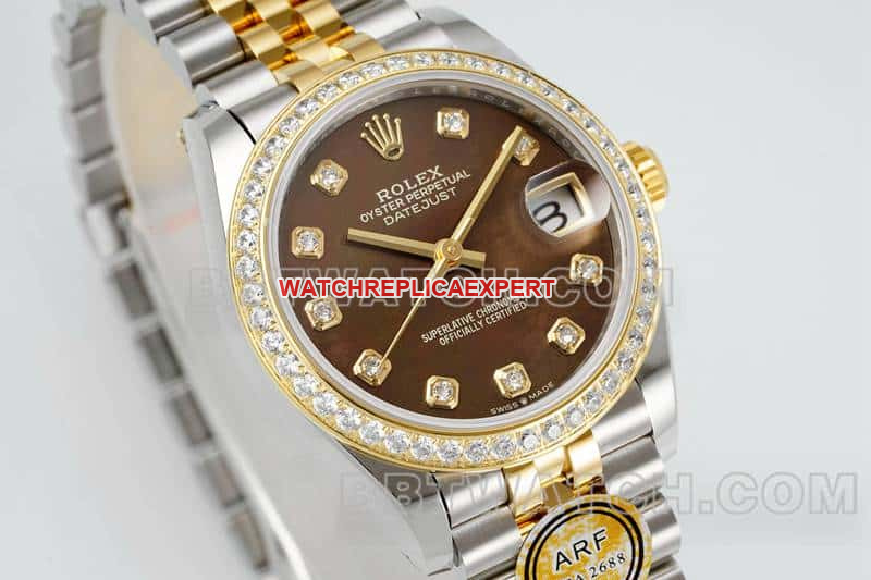 ARF FactoryRolex log top-tier 1:1super black mother-of-pearl disc diamond bezel31mm gold five-lattice chain link278383front live photo