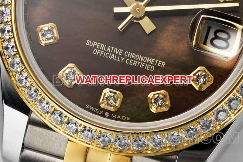 ARF FactoryRolex log top-tier 1:1super black mother-of-pearl disc diamond bezel31mm gold five-lattice chain link278383front live photo