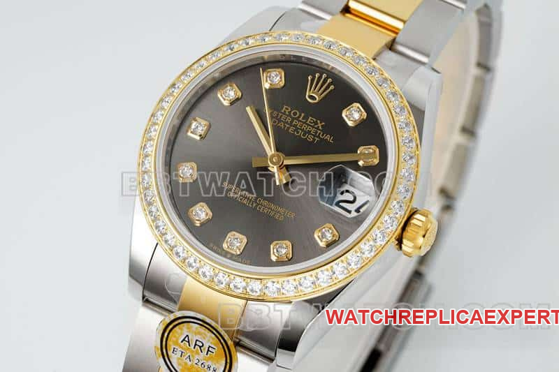 ARF FactoryRolex log top-tier dark gray plate diamond bezel31mm gold three-lattice chain link 278383front live photo