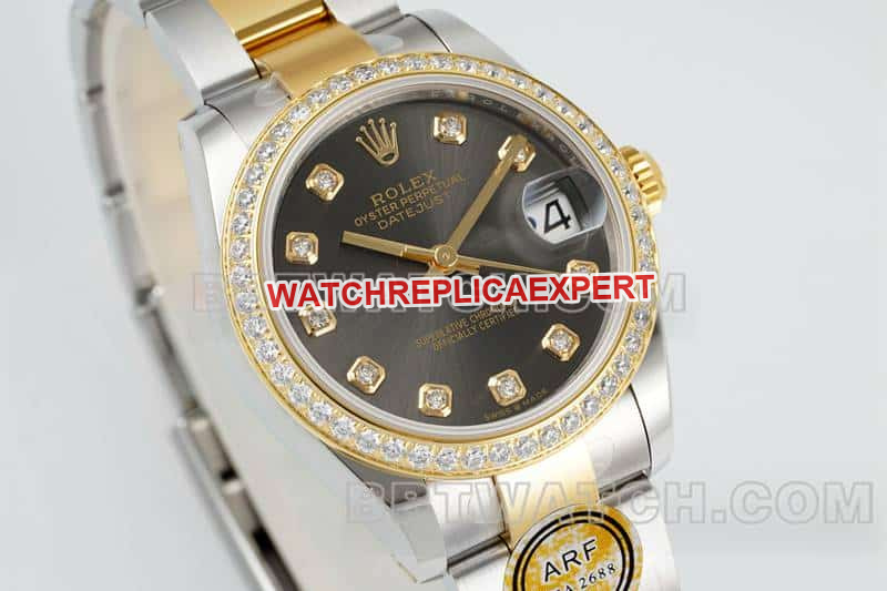 ARF FactoryRolex log top-tier dark gray plate diamond bezel31mm gold three-lattice chain link 278383front live photo