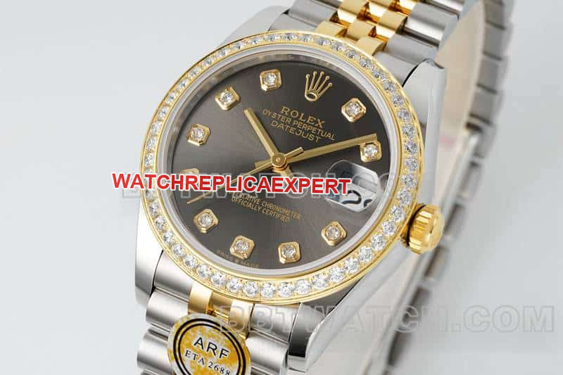 ARF FactoryRolex log 1:1super dark gray plate diamond bezel31mm gold five-lattice chain link278383front live photo
