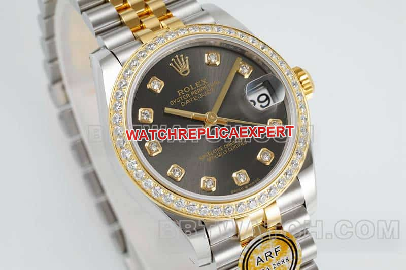 ARF FactoryRolex log 1:1super dark gray plate diamond bezel31mm gold five-lattice chain link278383front live photo