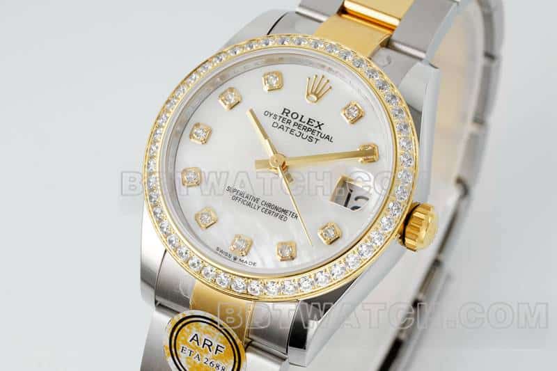 ARF factory Rolex Logbook super A imitation mother-of-pearl disc diamond ring 31mm intermediate gold three-compartment link 2783383 front real picture