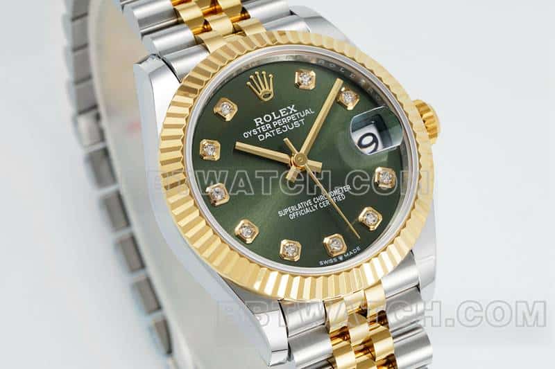 ARF FactoryRolex log top-tier 1:1high-quality replicagreen dial31mm gold five-grid chain link278273front live photo
