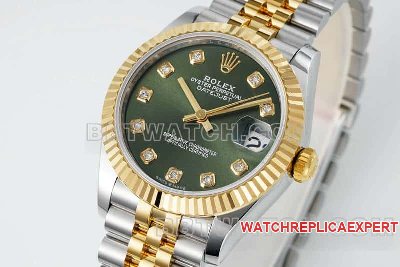 ARF FactoryRolex log top-tier 1:1high-quality replicagreen dial31mm gold five-grid chain link278273front live photo