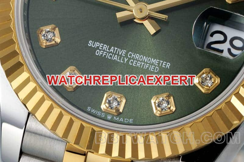 ARF FactoryRolex log top-tier 1:1high-quality replicagreen dial31mm gold five-grid chain link278273front live photo