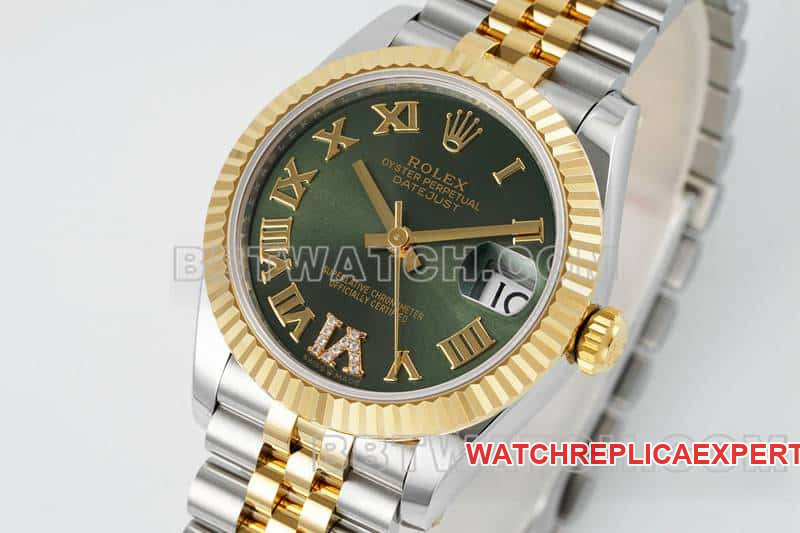 ARF FactoryRolex log 1:1super clonegreen dial31mm gold five-grid chain link278273front live photo