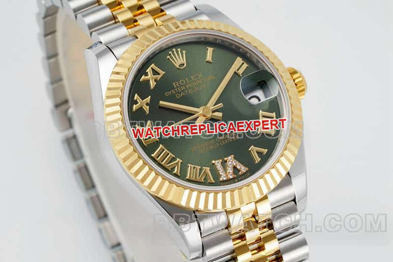 ARF FactoryRolex log 1:1super clonegreen dial31mm gold five-grid chain link278273front live photo