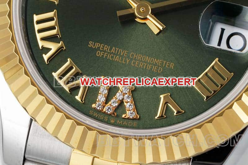 ARF FactoryRolex log 1:1super clonegreen dial31mm gold five-grid chain link278273front live photo