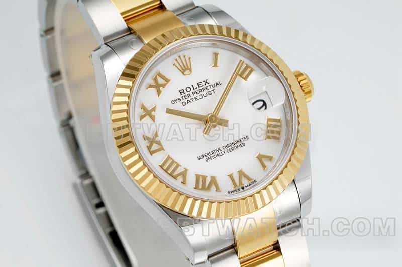 ARF FactoryRolex log 1:1super clonewhite dial31mm gold three-lattice chain link278273front live photo