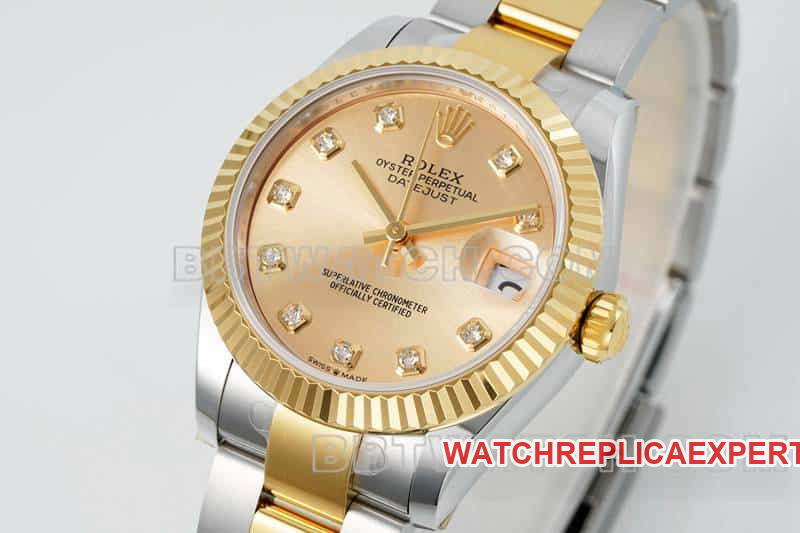 ARF FactoryRolex log gold plate 31mm gold three grid link 278273front live photo