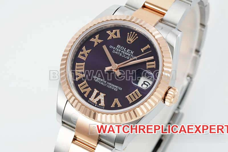 ARF FactoryRolex log purple plate 31mm gold three-lattice chain link 278271front live photo