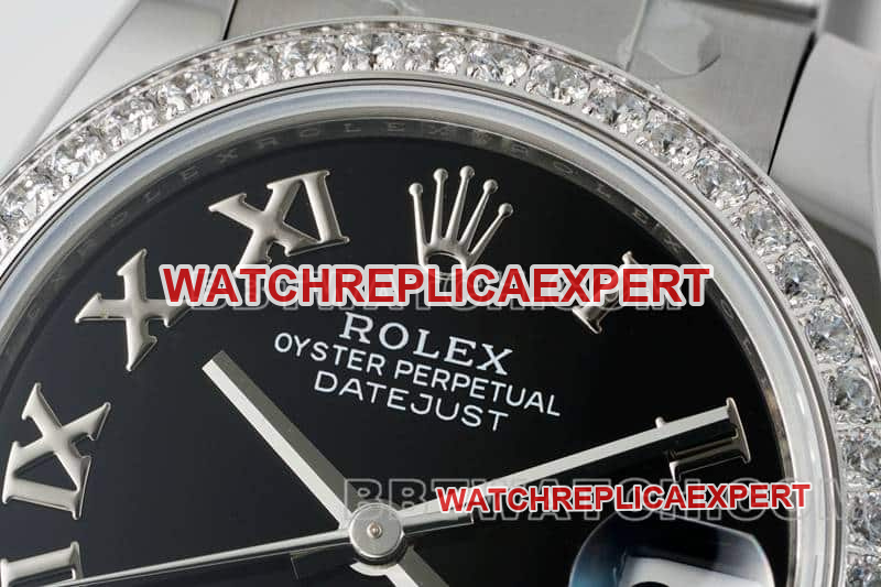 ARF FactoryRolex log super cloneblack dial Roman numerals diamond bezel31mm three grid link 278289front live photo