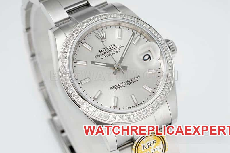 ARF FactoryRolex Log 1:1top-tier replicasilver dial stick hour markers diamond bezel31mm three grid link 278289front live photo