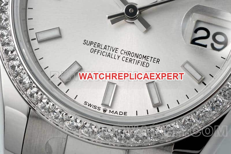 ARF FactoryRolex Log 1:1top-tier replicasilver dial stick hour markers diamond bezel31mm three grid link 278289front live photo