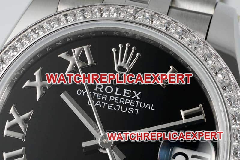 ARF factory Rolex log top imitation black plate Roman numerals diamond ring 31mm five compartment links 278289 front real photo
