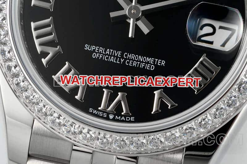 ARF factory Rolex log top imitation black plate Roman numerals diamond ring 31mm five compartment links 278289 front real photo