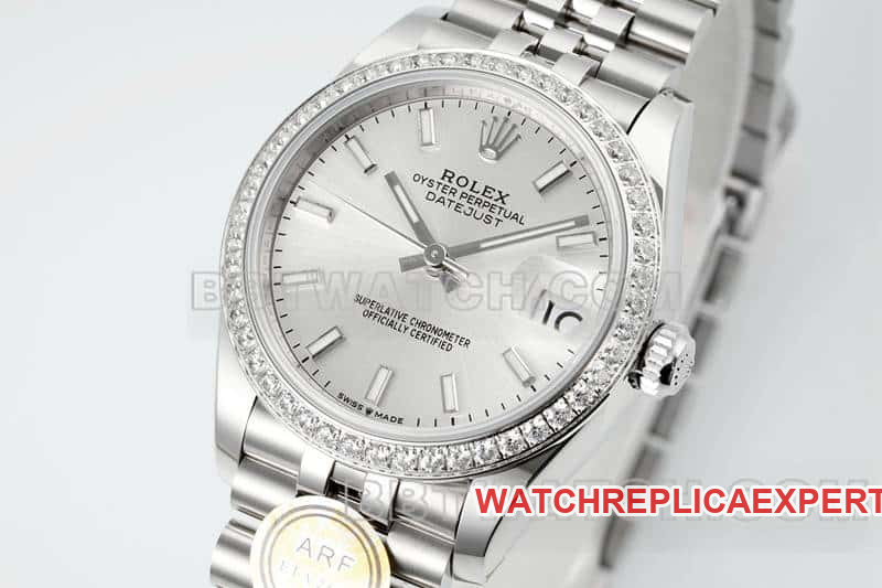 ARF FactoryRolex log top-tier 1:1super clonesilver dial stick hour markersdiamond bezel31mm five grid link278289front live photo