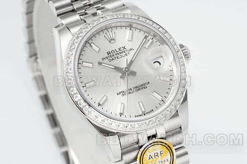 ARF FactoryRolex log top-tier 1:1super clonesilver dial stick hour markersdiamond bezel31mm five grid link278289front live photo