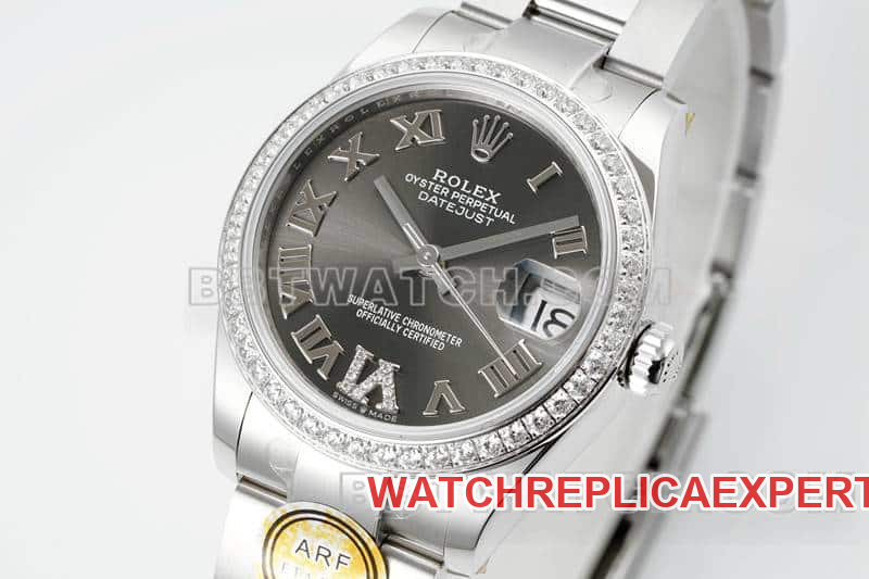 ARF FactoryRolex log top-tier dark gray plate Roman numerals diamond bezel31mm three grid link 278289front live photo