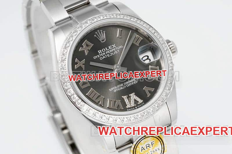 ARF FactoryRolex log top-tier dark gray plate Roman numerals diamond bezel31mm three grid link 278289front live photo