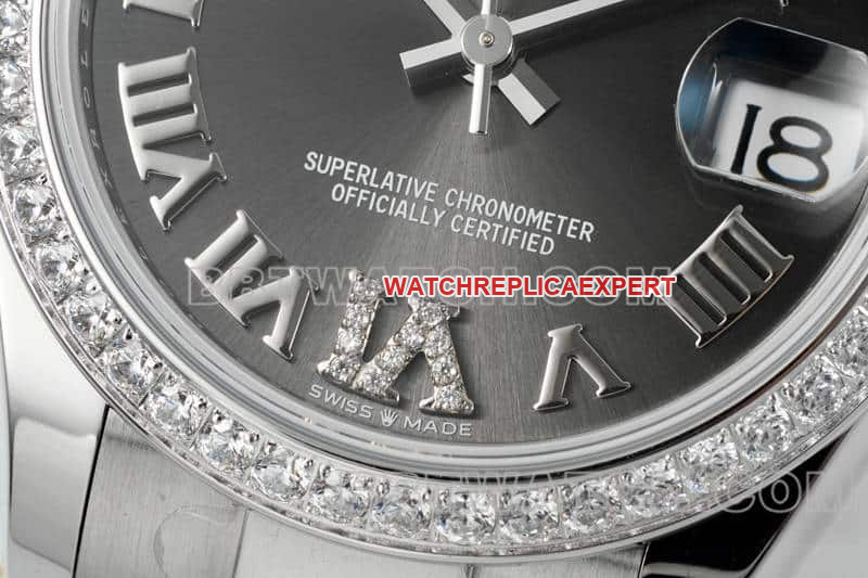 ARF FactoryRolex log top-tier dark gray plate Roman numerals diamond bezel31mm three grid link 278289front live photo