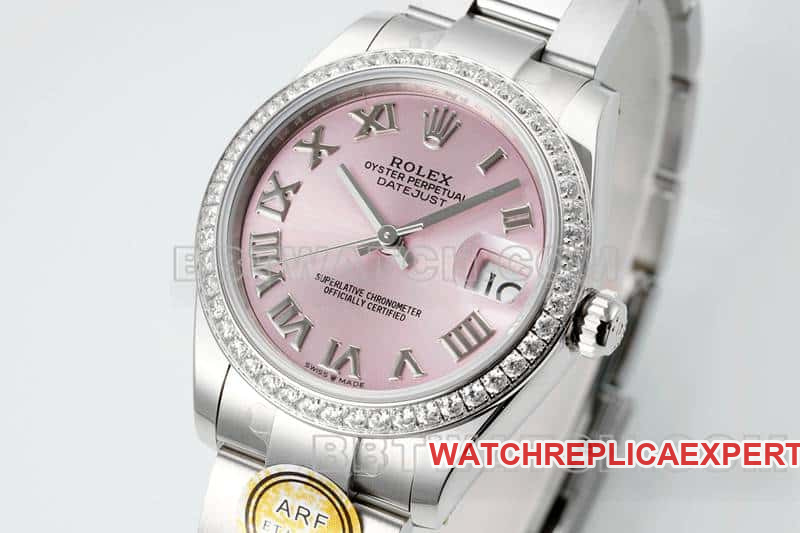 ARF FactoryRolex log 1:1super pink plate Roman numerals diamond bezel31mm three grid link 278289front live photo