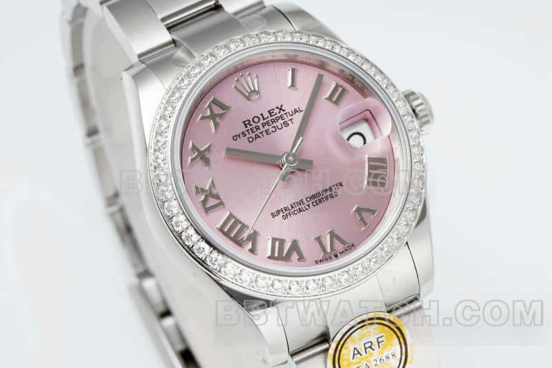 ARF FactoryRolex log 1:1super pink plate Roman numerals diamond bezel31mm three grid link 278289front live photo