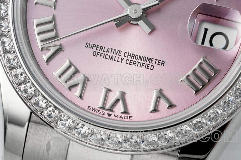ARF FactoryRolex log 1:1super pink plate Roman numerals diamond bezel31mm three grid link 278289front live photo