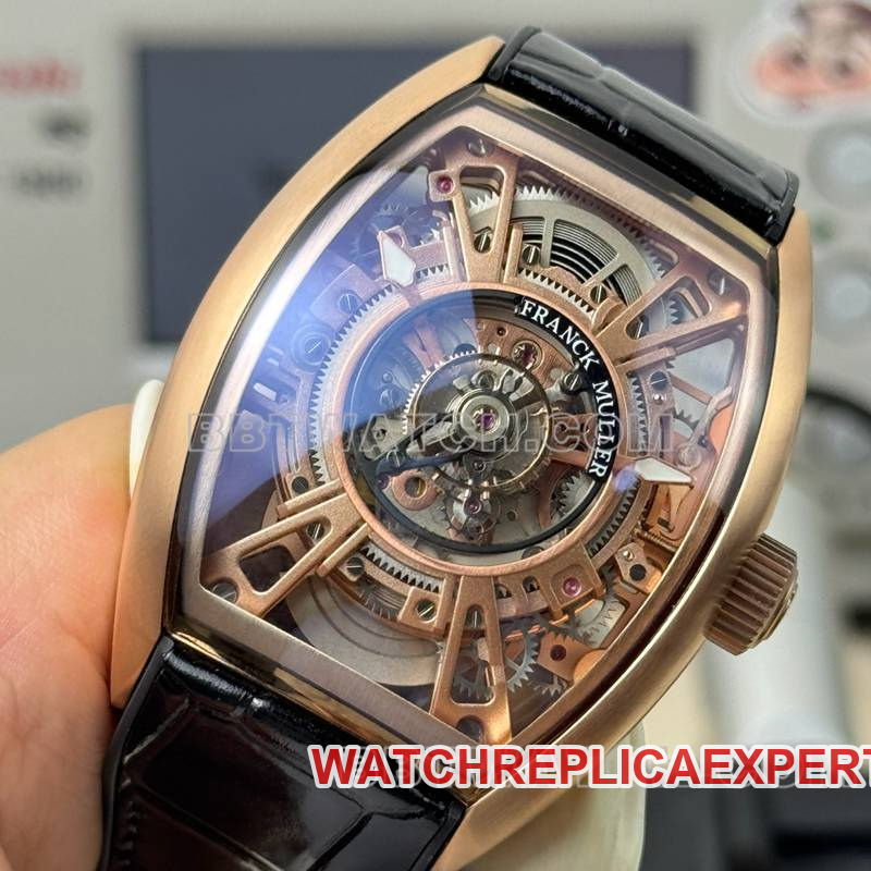 Franck Muller's collectible watch hollow tourbillonleather strap model front live photo