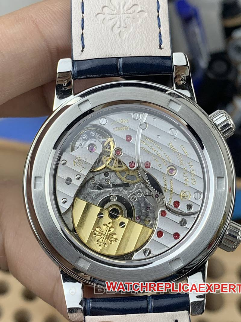 Patek Philippetop-tier watch 3K Factory super complication timepiece blue dial blue diamond bezelleather strap caseback live photo