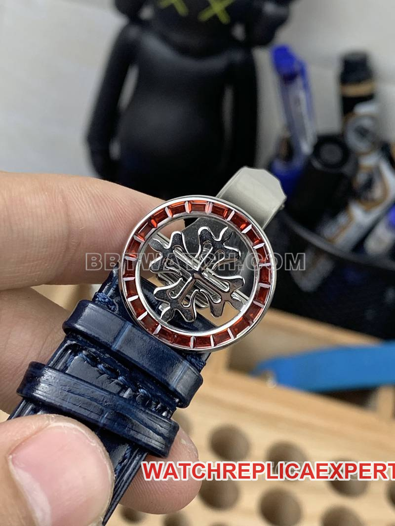 Patek Philippe collectible watch 3K Factory super complication timepiece blue dial red diamond bezelleather strap model braceletlive photos