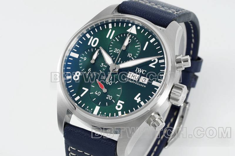 IWC watch APS factory pilot green dialchronograph69385movementleather strap model front live photo