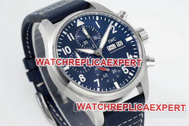 IWC collectible watch APS factory pilot blue dialchronograph69385movementleather strap model front live photo