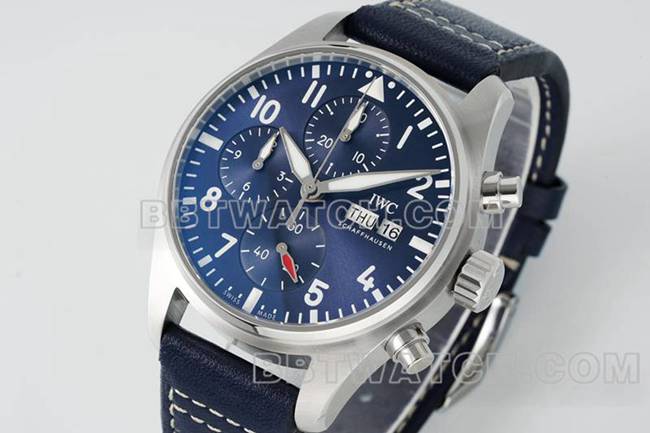 IWC collectible watch APS factory pilot blue dialchronograph69385movementleather strap model front live photo