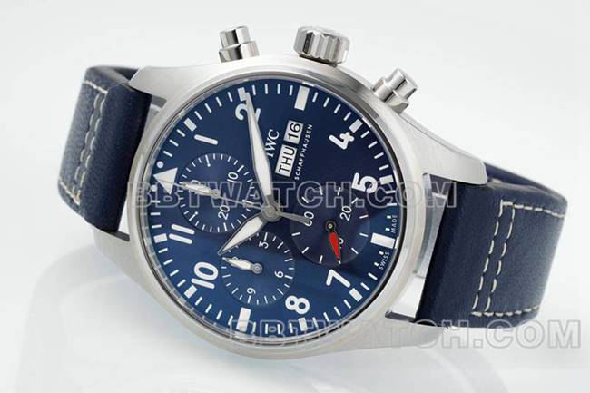 IWC collectible watch APS factory pilot blue dialchronograph69385movementleather strap model front live photo