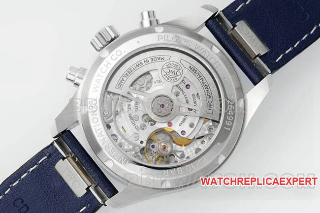 IWC collectible watch APS factory pilot blue dialchronograph69385movementleather strap caseback live photo