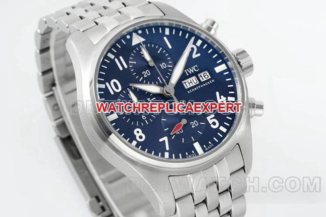IWCtop-tier watch APS factory pilot blue dialchronograph69385movementsteel bracelet front live photo