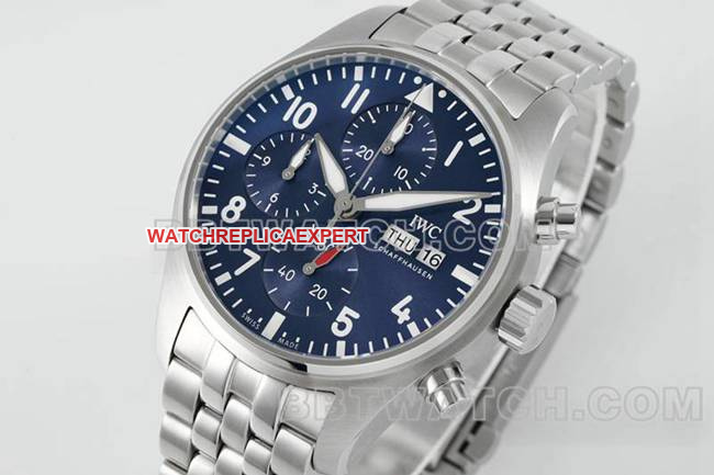 IWCtop-tier watch APS factory pilot blue dialchronograph69385movementsteel bracelet front live photo